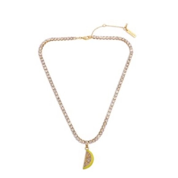 Kurt Geiger London Gold Rhinestone Lemon Slice Pendant Statement Necklace NWT - Picture 1 of 6